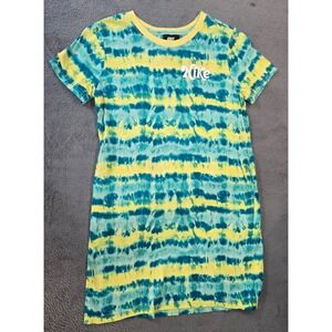 Nike Sportswear Kids Tie Dye T-Shirt Dress Teal Yellow Stripe Logo Large L